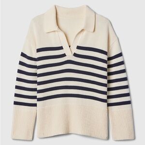 Gap 24/7 Split-Hem Polo Sweater, Cream & Navy